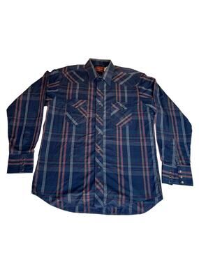 Rustler X-Long Tails Men's Western Pearl Snaps Long Sleeve Plaid Size 16 1/2